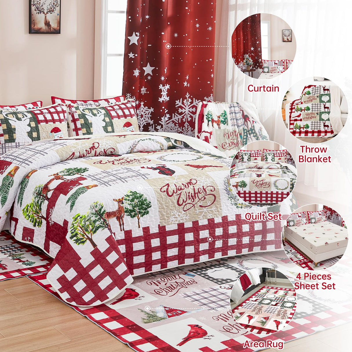 WONGS BEDDING Area Rug 3' x 5' Christmas Cardinal Washable Bedroom Rug Holiday Entryway Indoor Non-Slip Mat Small Throw Rugs for Kitchen Living Room Low-Pile Outdoor Floor Decoration Carpet WONGS BEDDING