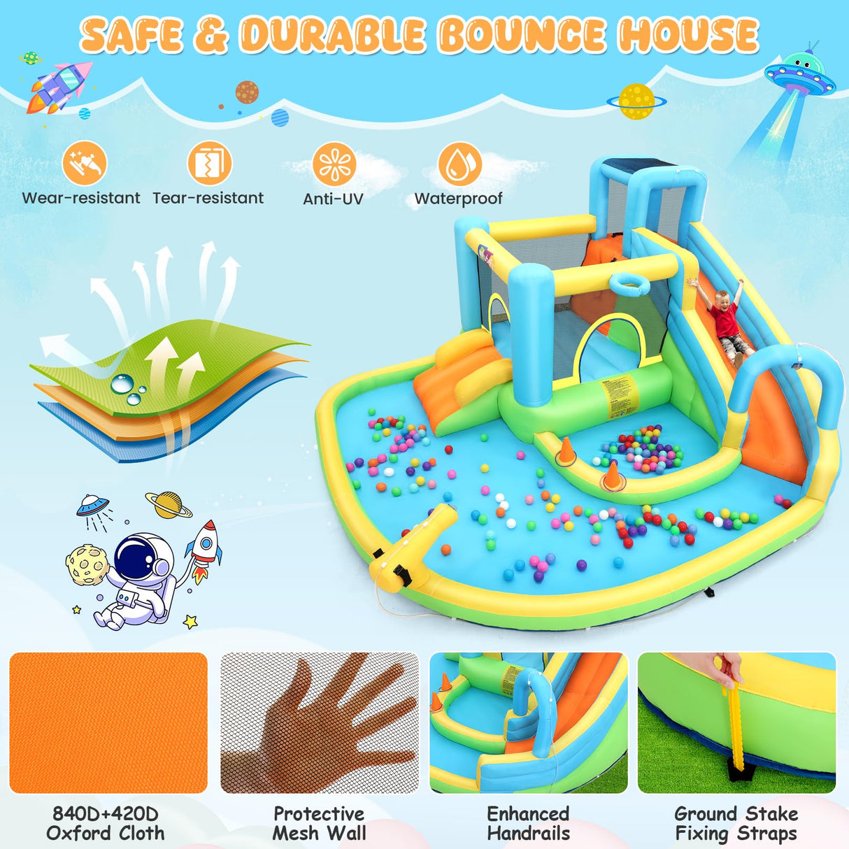 Whubefy 12.8x12FT Water Bounce House for Kids, 13-in-1 Inflatable Water Park with Catch Ball Set/Punching Bag/Toss Rings/Water Soaker Balls/Splash Pool/Water Cannon/Climbing Wall/Basketball Hoop Whubefy