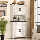 Befrases 72" H Tall Farmhouse Storage Cabinet with Drawer, 6 Tier Kitchen Pantry Organize with 4 Barn Door and Adjustable Shelf, Microwave Stand for Kitchen, Garage, Living, Utility Room, Black Befrases