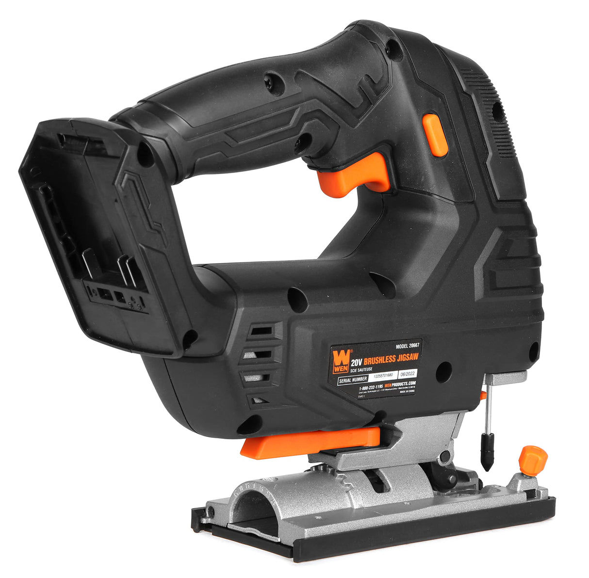WEN Cordless Jigsaw, Brushless with Variable Speed (Tool Only, 20V Max Battery Not Included) (20667BT) WEN