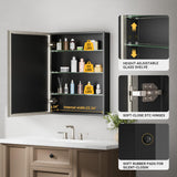 QueenFun 24''x 30'' Brushed Nickel Medicine Cabinet, Recessed or Surface Framed Medicine Cabinet with Beveled Mirror Pre-Assembled, Reversible Bathroom Storage Vanity Cabinet with Adjustable Shelves QueenFun