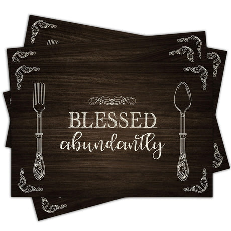 Blessed Placemats Set of 4, 12x18 Inch Vintage Style Place Mat, Rustic Home Decorative Table Mats, Washable Heat Resistant Placemats Decor for Kitchen Dining Farmhouse-A08 WUAWN