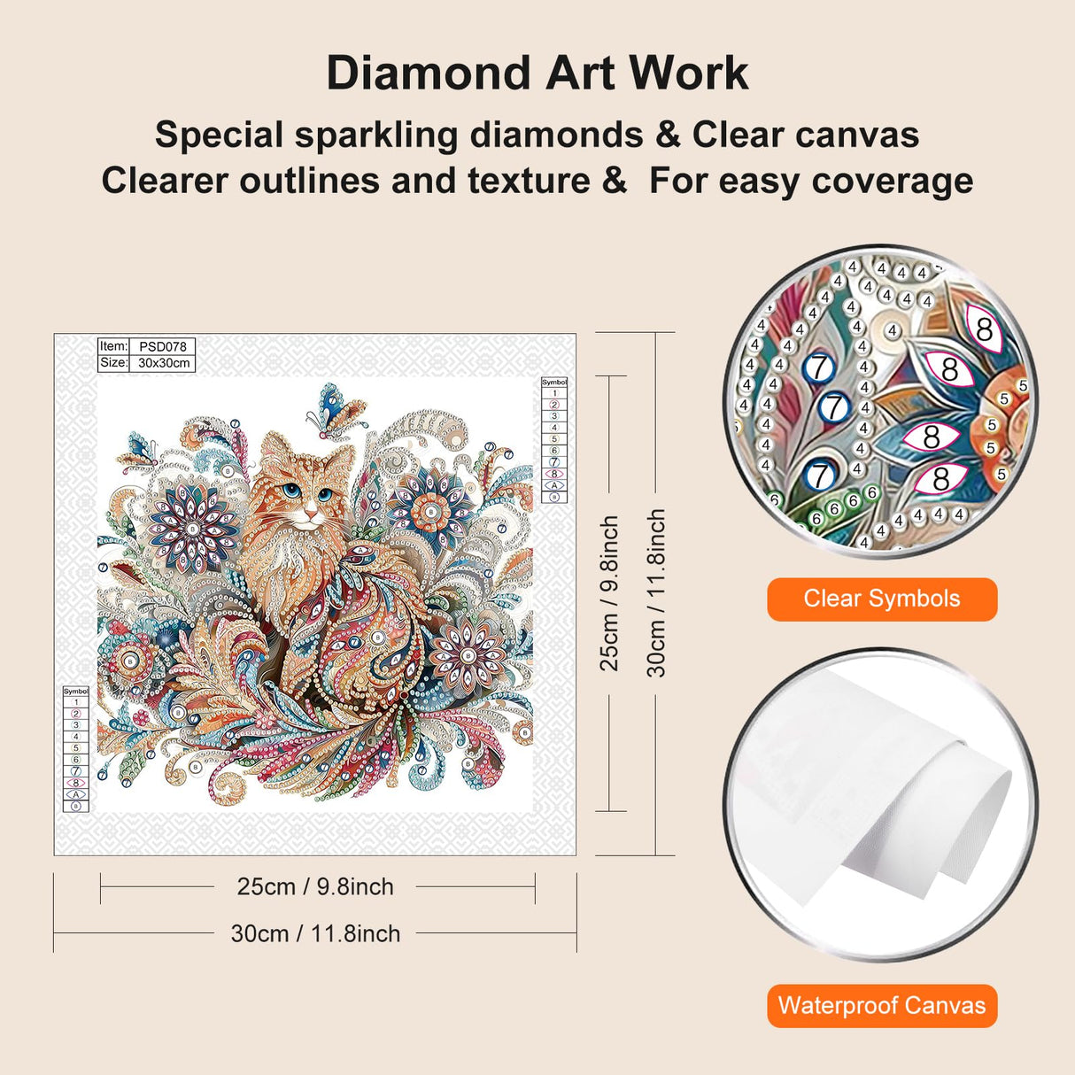 WSLWXSHM 5D Special Shape Diamond Art Kits for Beginners, Diamond Painting Kits for Adults Cat, Crystal Rhinestones Diamond Painting for Home Wall Decoration Gift 12×12inch/30×30cm, Animal WSLWXSHM