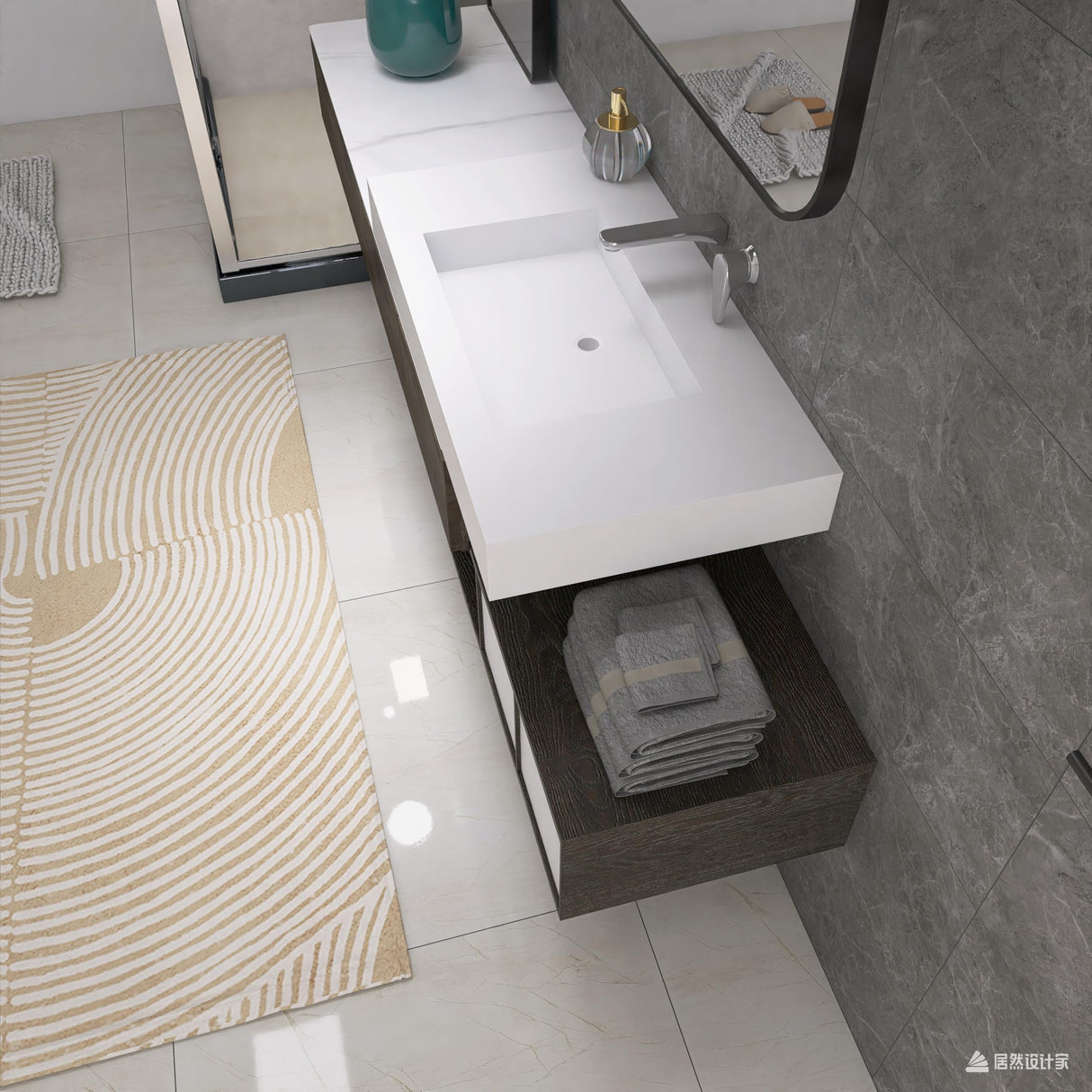 MEDUNJESS 35 inch Stone Resin Wall Mounted Floating Sink, Bathroom Vanity with Sink Solid Surface Bathroom Pedestal Sink Basin with No Hole, Matte White MEDUNJESS