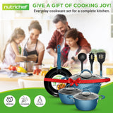 NutriChef 11 Pc Pots and Pans Set Non Stick Cookware with Ceramic Coating, Ergonomic Handles, Induction Ready, Includes Saucepan, Dutch Oven, Large & Small Fry Pans, Royal Blue NutriChef