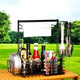 BBQ and Grill Caddy with Paper Towel Holder, Iron Steel Handle & 4 Hooks – Camper Accessories Condiment Caddy – Plates, Cutlery and BBQ Organizer for Camping Outdoor Grilling Tool Accessories ZDDLOINP