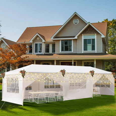 10' x 30' Outdoor Gazebo Tents with 8 Removable Sidewalls, Shade Canopy Tents with Transparent Windows, White Patio Canopy Tent for Party, Wedding, Beach, BBQ, Birthday, Events, Gatherings Usnipoya