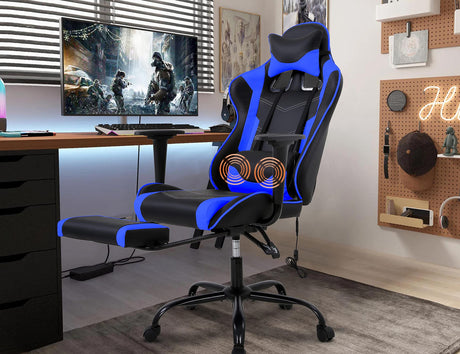 Gaming Chair, Height Adjustable Swivel Rolling Chair with Headrest Footrest and Massage Lumbar Support, PU High Back Ergonomic PC Chair for Office or Gaming, Office Gaming Chair Haiput Wam