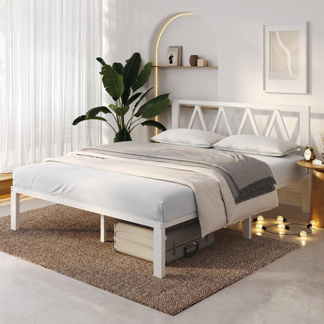 Novilla 14 Inch Full Size Bed Frame with Headboard, White Metal Platform Bed Frame, Full Bed Frame No Box Spring Needed, Easy Assembly Novilla