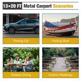 LZbeiteM Car Port, 13x20 FT Metal Carport, Heavy Duty Carport Canopy, Metal Garage Car Tent, Outdoor Car Shelter Shade with Galvanized Steel Roof, Frame, for Car, Truck, Pickup, SUV, Tractor, and Boat LZBEITEM
