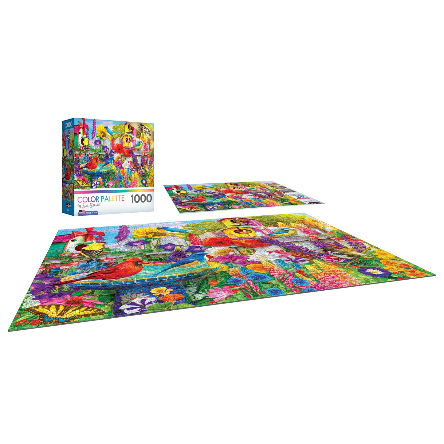 RoseArt - Color Palette - Bird Bath Garden - 1000 Piece Jigsaw Puzzle for Adults