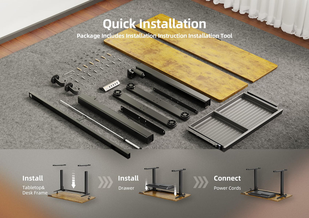 Claiks Standing Desk with Drawers, Stand Up Electric Standing Desk Adjustable Height, Sit Stand Desk Computer Workstation, 55 Inch, Rustic Brown Claiks