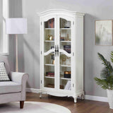 Farmhouse Arched Display Cabinet Bookcase Bookshelf with Glass Doors and Adjustable Shelves, 72" Tall 6 Tiers French Country-Inspired Wooden Curio Cabinet for Living Room, Office (Antique White) ZESTO PASSION FOR LIVE