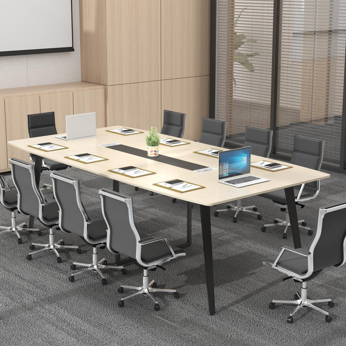 Loomie 8FT Conference Table, 94.49" L x 47.24" W x 29.53" H Meeting Seminar Table with Grommet, Large Boat Shaped Computer Desk, Boardroom Desk for Office Meeting Conference Room Loomie