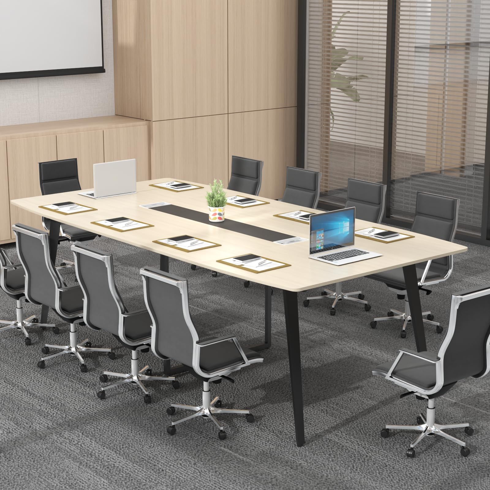 Loomie 8FT Conference Table, 94.49" L x 47.24" W x 29.53" H Meeting Seminar Table with Grommet, Large Boat Shaped Computer Desk, Boardroom Desk for Office Meeting Conference Room - WoodArtSupply