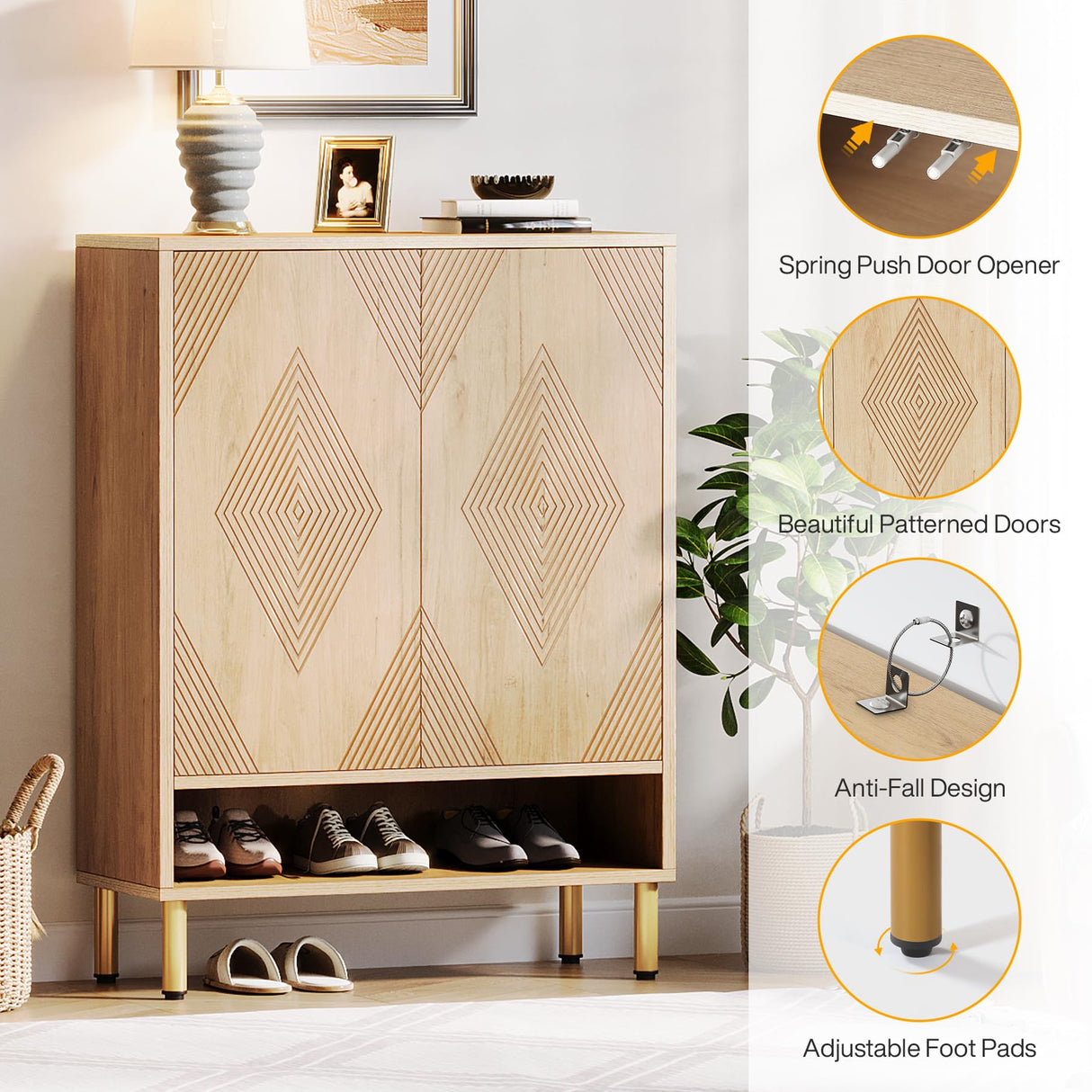 Tribesigns Shoe Cabinet with Doors, 6-Tier Shoe Storage Cabinet with Adjustable Shelves, 24 Pairs Wood Shoes Rack Modern Shoe Storage Organizer for Entryway, Closet, Living Room Tribesigns