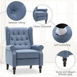 Mid Century Wingback Recliner Chair for Adults, Modern Linen Fabric Push Back Recliner Chairs with Button Tufted Upholstered Back & Footrest, Manual Recliner Chais for Living Room, Nursery, Blue BALIAA