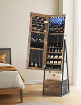 Nicetree Jewelry Cabinet Armoire with 2 Drawers, Lockable Standing Jewelry Mirror Cabinet, Full Length Mirror with Jewelry Storage, Rustic Brown Nicetree