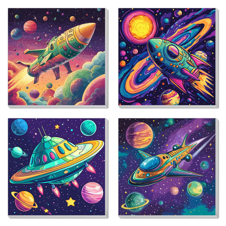 4 Pack Paint by Numbers Kit for Kids, Outer Space Color by Number Painting Kits for Kids Ages 8-12 Astronaut Paint by Numbers with Framed Canvas Children DIY Paints by Number Kits for Beginners 8x8 In AILIBUT