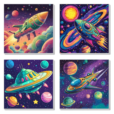 4 Pack Paint by Numbers Kit for Kids, Outer Space Color by Number Painting Kits for Kids Ages 8-12 Astronaut Paint by Numbers with Framed Canvas Children DIY Paints by Number Kits for Beginners 8x8 In