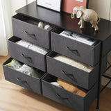DUMOS TV Stand for Living Room, Dresser for Bedroom Chest of Dresser with 6 Fabric Drawers Storage Organizers Units, Nightstand for Bed DUMOS