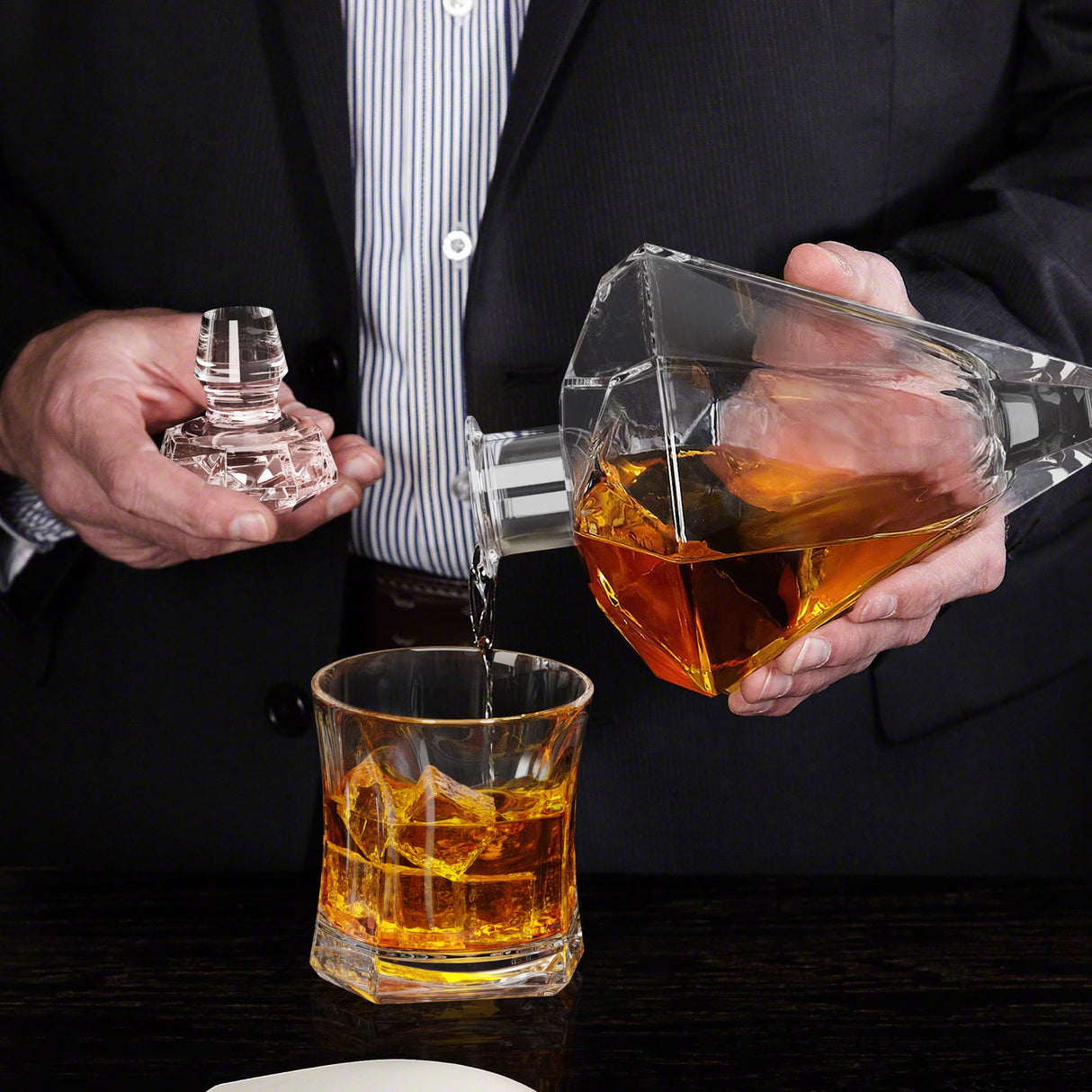 Gifts for Men Dad, Diamond Whiskey Decanter Set with 2 Glasses & Wooden Stand, Christmas Gifts for Women Men, Anniversary Birthday Gifts for Him Husband, Unique Bourbon Gifts for Men, Cool Stuff YJGS