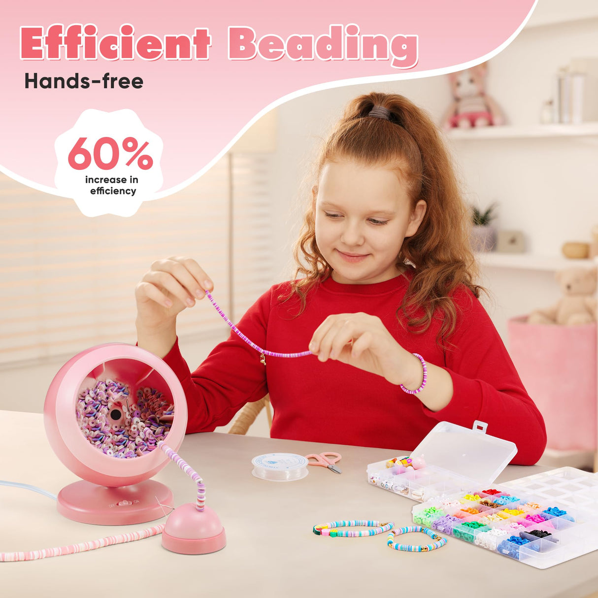 ETUDAW Electric Bead Spinner for Jewelry Making, 4500 PCS Clay Beads for Necklaces and Bracelets, Beginner Bracelet Making Kit, DIY Arts and Crafts Birthday Gifts(Pink) ETUDAW