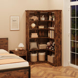 IDEALHOUSE Corner Bookshelf 72.8in Farmhouse Bookcase Large Bookshelf Wood Bookcase Tall 5 Tier Corner Shelf L Shaped Bookshelf Storage Display Rack Living Room Bedroom (Retro, Half Panel) IDEALHOUSE