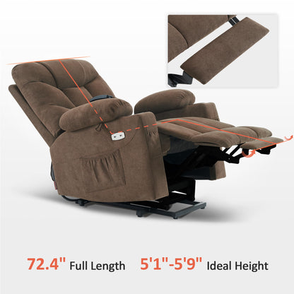 MCombo Power Lift Recliner Chair with Extended Footrest for Elderly People, Fabric 7287 (Brown, Medium-Regular)