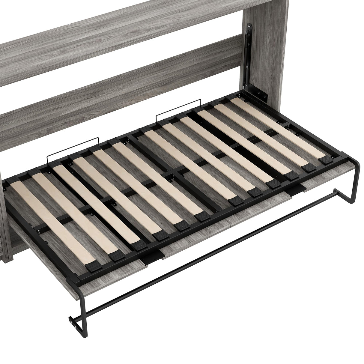 RUNNA Twin Size Murphy Bed with Drawers and LED Light, can be Folded into a Cabinet,Sturdy Solid Wood Bed Frame, Suitable for bedrooms or Offices with Limited Space,Gray RUNNA