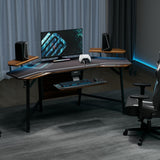 EUREKA ERGONOMIC 72" Computer Desk W Keyboard Tray, Wing-Shaped Music Studio Desk, Large Gaming Desk W LED Convertible Monitor Stand Dual Headphone Hanger for Recording Live Streamer, Walnut Wood EUREKA ERGONOMIC