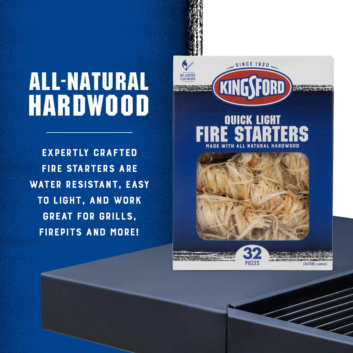 Kingsford Quick Light Fire Starters | Wooden Fire Starters Made with All Natural Hardwood for Grilling, Campfires, & Outdoor Fireplaces | 32 Count Fire Starter Rolls Kingsford