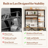 GRUSIGN Kitchen Bakers Rack with Storage, 6-Tier Coffee Bar Station with Power Outlet, Microwave Stand with 12 S-Shaped Hooks, Open Kitchen Storage Shelves for Spices, Pots and Pans, Rustic Brown GRUSIGN