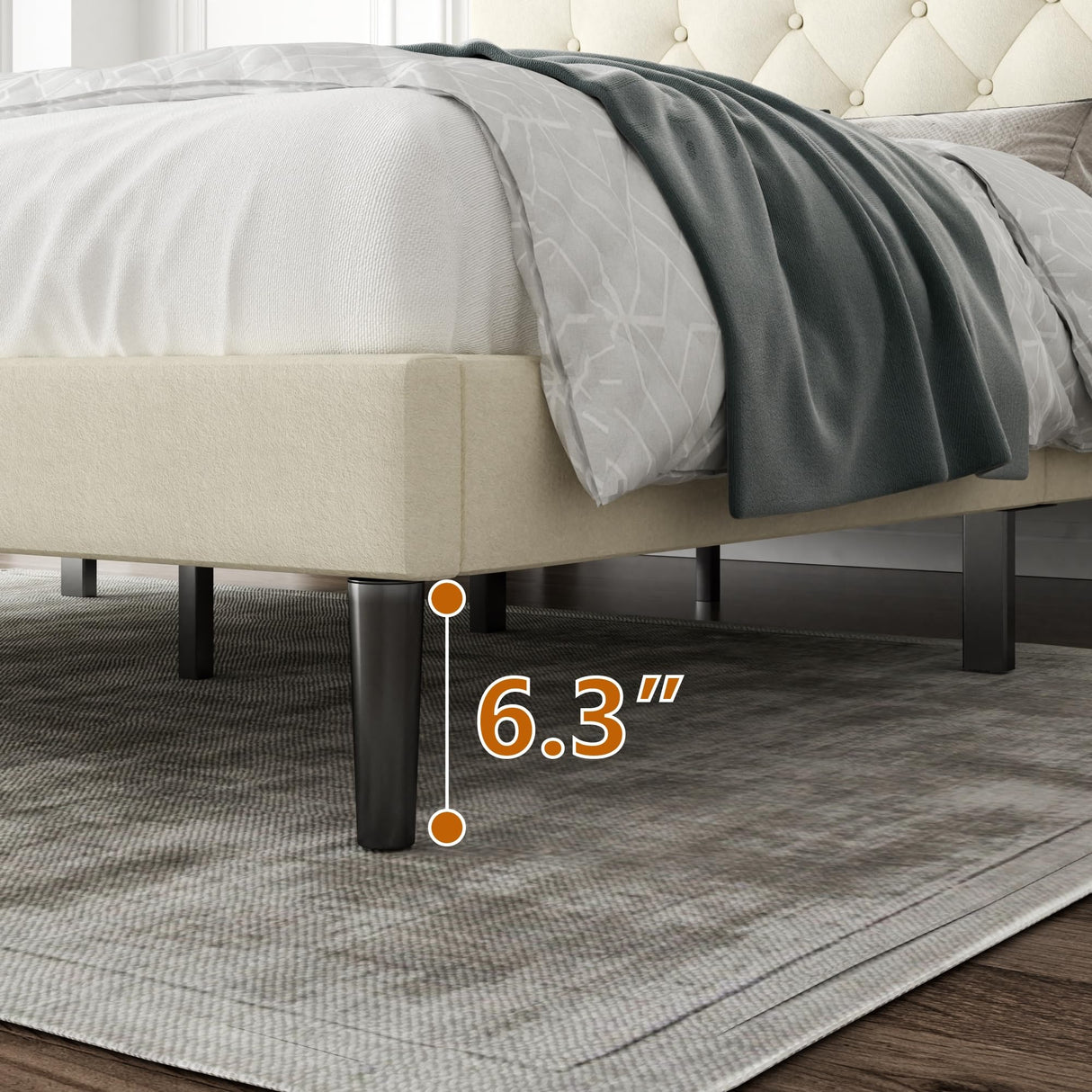 CXVX King Size Bed Frame with Upholstered Headboard, Button Tufted Design, Strong Wooden Slats, No Box Spring Needed, Easy Assembly, Noise Free CXVX