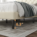 CXVX King Size Bed Frame with Upholstered Headboard, Button Tufted Design, Strong Wooden Slats, No Box Spring Needed, Easy Assembly, Noise Free CXVX