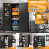 Upgraded Tall & Wide Metal Storage Cabinet with Doors & 4 Adjustable Shelves | Heavy-Duty Black Lockable Garage Cabinet with Wheels & Pegboard for Office, Gym, Basement, Warehouse (Black) basenji