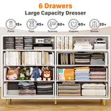 EnHomee Wooden Dresser for Bedroom with LED Lights, 47.3" W White Dresser for Bedroom, 6 Drawer Dresser TV Stand, Modern Dresser with Large Organizer for Bedroom, Living Room, Hallway, White EnHomee