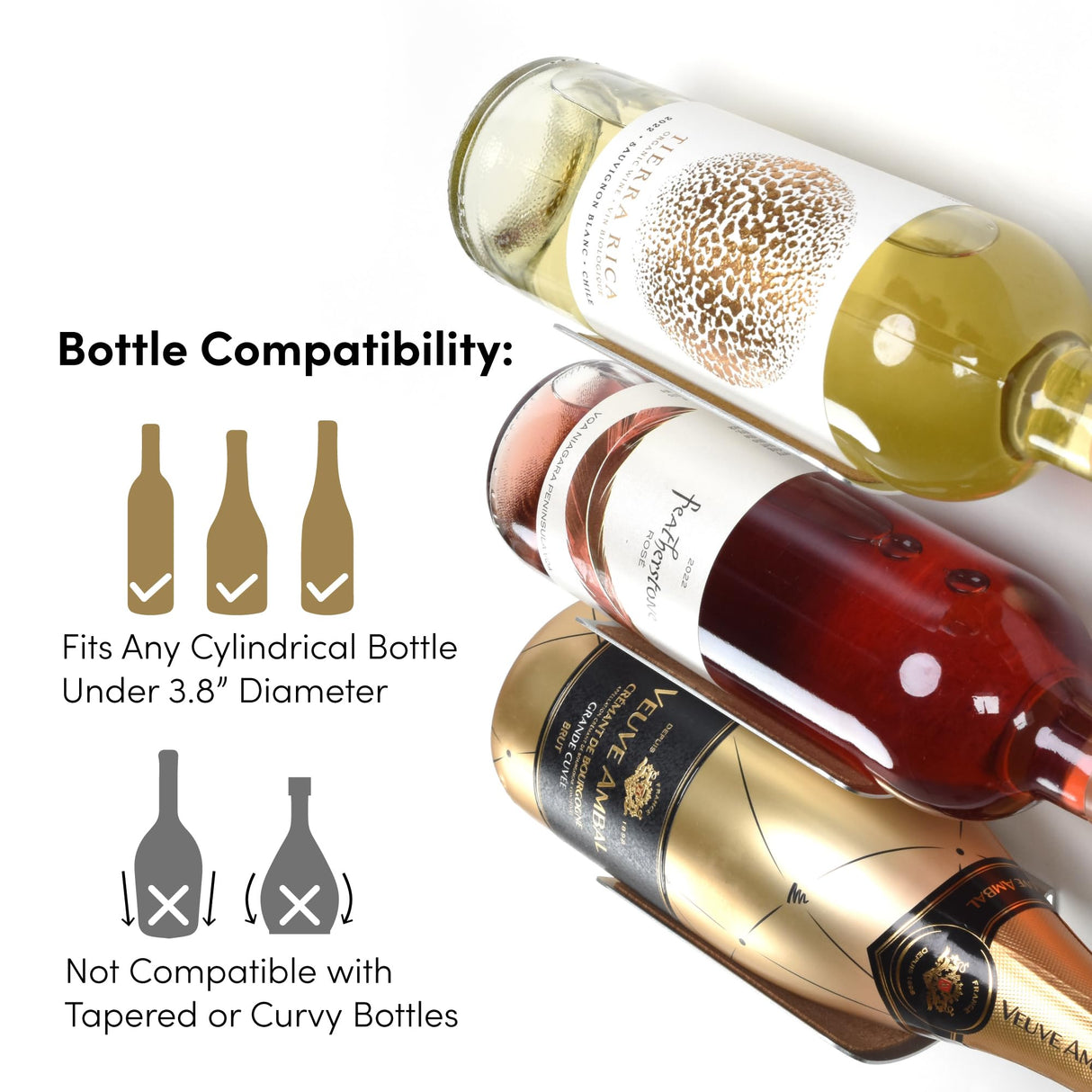 xympo Wall Mounted Wine Rack Set – 6-Piece Aluminum Bottle Holders with Non-Slip Cork Pads for Secure Storage xympo