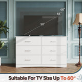 WLIVE Wood Dresser for Bedroom, Wide Chest of Drawers with 6 Drawers, Large White Storage Tower Unit, Modern Minimalist Closet Store Organizer for Living Room, Hallway WLIVE