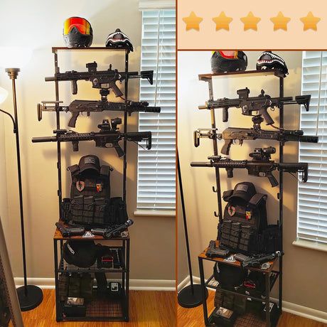 Poyilooo Gun Rack, Indoor Gun Racks for Wall Mount Gun Display Stand, Floor Gun Stand Holds up 5 Guns Storage Airgun Rifle Holder Hunting Gun Shelf (Medium 17.3 L*12.6 W*71 H in) Poyilooo