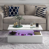 Tangkula LED Coffee Table, Modern High Gloss Coffee Table w/ 20-Color LED Lights, Adjustable Speed & Brightness, Remote Control, Open Shelf, 2-Tier Rectangle Living Room Center Table (White) Tangkula