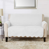 Great Bay Home Medallion Stitched Solid Furniture Protector Stain Resistant Durable Furniture Protector Elenor Collection (Loveseat, White/Sand) Great Bay Home