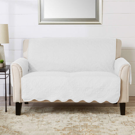 Great Bay Home Medallion Stitched Solid Furniture Protector Stain Resistant Durable Furniture Protector Elenor Collection (Loveseat, White/Sand) Great Bay Home