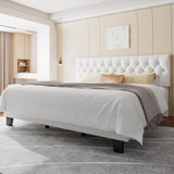 Feonase King Size Velvet Platform Bed Frame, Upholstered Bed with Button Tufted Headboard, Sturdy Wooden Slats & Heavy Duty Feet, No Box Spring Needed, Noise-Free, Easy Assembly, White Feonase