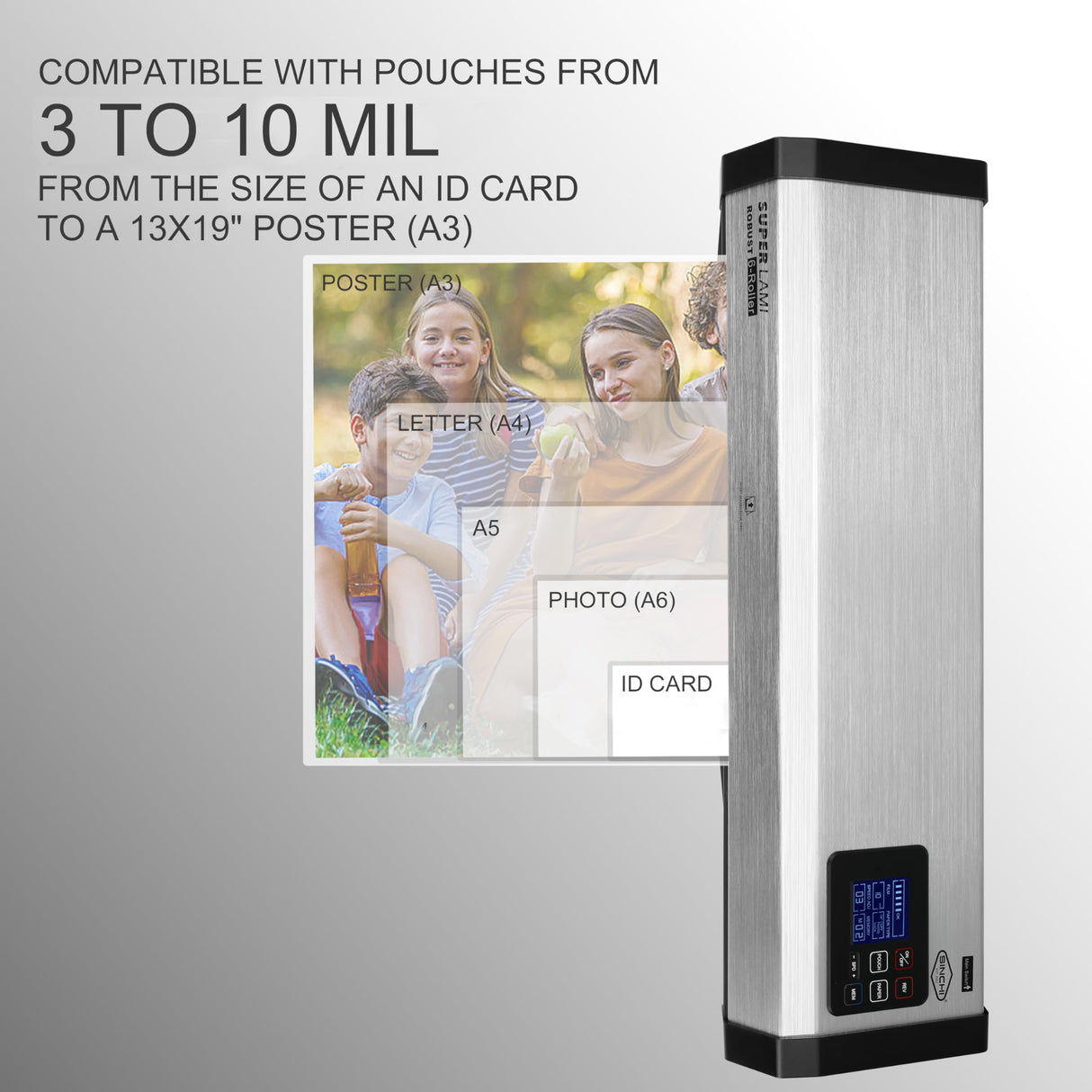 SINCHI Robust 6-Roller Laminator Machine with LCD Display, 3-10 Mil, Heavy Duty, 13-inch Thermal Laminating Machine for Commercial Use, 1.5-Minute Warm-up, 90 Inches/Minute, 105 Settings & 99 Memories SINCHI