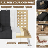 Homall Futon Sofa Bed, Futon Couch with Removable Armrests, Adjustable Recliner Sleeper Sofa Bed with Dual Cup Holders for Living Room, Apartment, Office (Fabric, Black) Homall