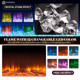 oneinmil Electric Fireplace, 60 inch Wide Recessed and Wall Mounted Electric Fireplace, 750W/1500W, 12 Color Flame, Remote Control, Log Set & Crystal oneinmil