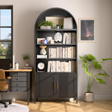 VEXPOR 79 in Tall Metal Arched Bookcase, 6-Tier Arched Bookcase with Doors, Modern Farmhouse Bookshelf with 3 Adjustable Shelves, Pantry Display Cabinet for Living Room, Black, Assembly Required VEXPOR