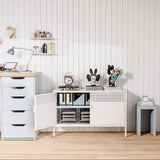 2 Door Storage Sideboard, Metal Storage Cabinet with 2 Adjustable Shelf,Multipurpose Metal Accent Cabinet for Office Home,Music Studio (White, 25''H) Washsemba