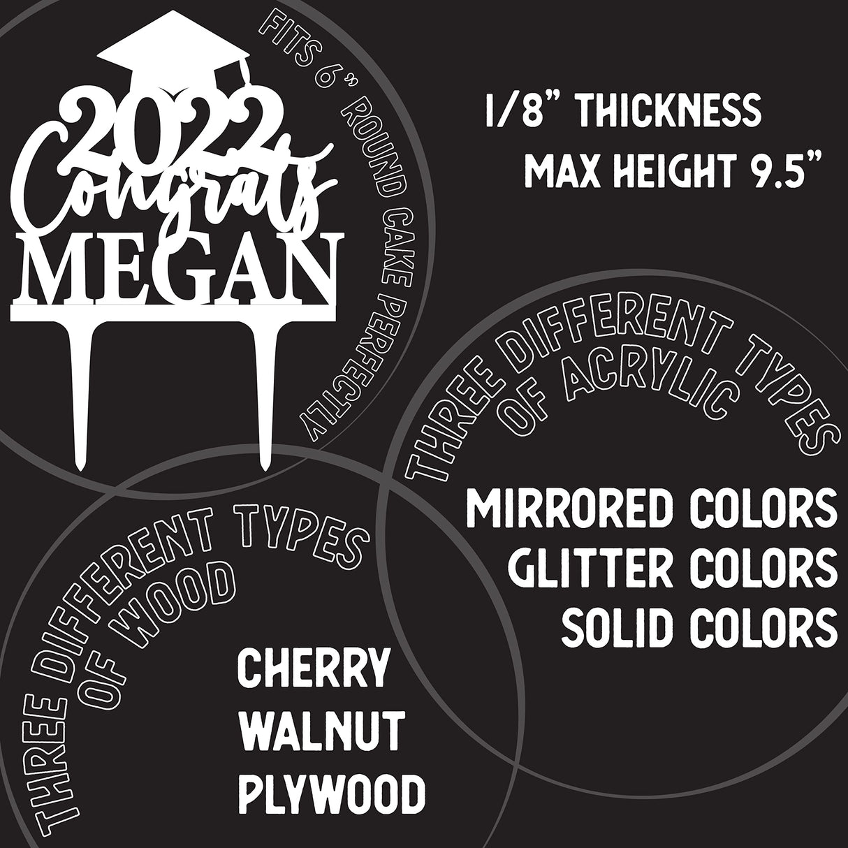 Personalized Graduation Cake Topper - Congrats Grad Cake Toppers w/Name and Date - Custom Wooden Cake Decorations, Class of 2024 Cake Topper for Graduation Party - 3 Wooden Options Customization Mill